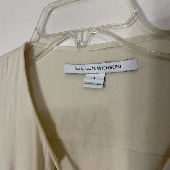 Diane von furstenberg silk ivory beige drape front long sleeve blouse size us 4 - Picture 4 of 6